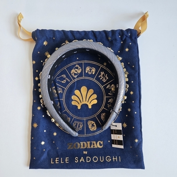 New LELE SADOUGHI Zodiac Gemini Alice Hand Embellished Lurex Headband Pewter NWT main image 13
